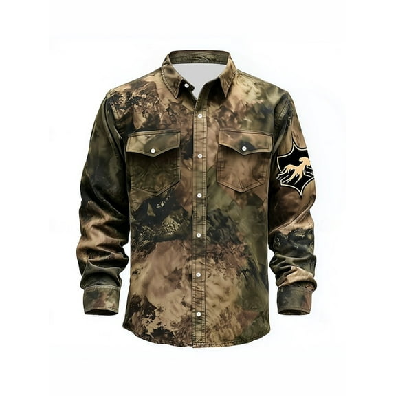 Men's Western Shirt Camouflage Printed Long Sleeve Shirts Casual Button Down Lapel Collar Blouse Camo Cowboy Shirt Tops Green 01 3XL