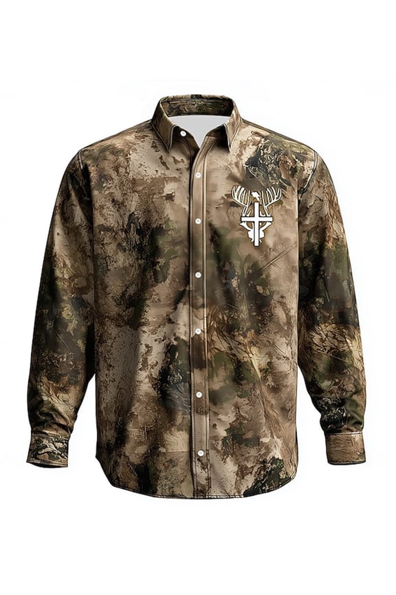 Men's Western Shirt Camouflage Printed Long Sleeve Shirts Casual Button Down Lapel Collar Blouse Camo Cowboy Shirt Tops Green 04 3XL