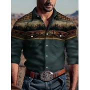 Mens Western Shirt Long Sleeve Embroidered Cowboy Casual Snap Button Shirt Green XL