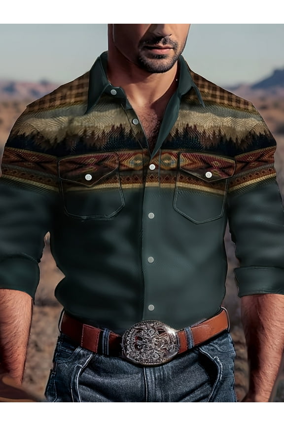 Men's Western Shirt Long Sleeve Embroidered Cowboy Casual Snap Button Shirt Green XL
