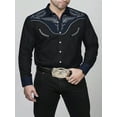 thumbnail image 1 of Men's Western Shirt Long Sleeve Embroidered Cowboy Casual Snap Button Shirt Navy 3XL, 1 of 5