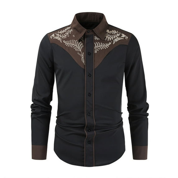 Men's Western Shirt Long Sleeve Embroidered Cowboy Casual Snap Button Shirt