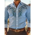 thumbnail image 1 of Men's Western Shirt Tribal Totem Printed Long Sleeve Shirts Casual Button Down Lapel Collar Blouse Outdoor Street Casual Shirt Top Blue XXL, 1 of 3