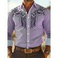 thumbnail image 1 of Men's Western Shirt Tribal Totem Printed Long Sleeve Shirts Casual Button Down Lapel Collar Blouse Outdoor Street Casual Shirt Top Purple 3XL, 1 of 3