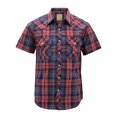 thumbnail image 1 of Men’s Western Short Sleeve Button Down Casual Plaid Pearl Snap Cowboy Shirt (#12 Red/Black, 4XL), 1 of 3