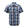 thumbnail image 1 of Men’s Western Short Sleeve Button Down Casual Plaid Pearl Snap Cowboy Shirt (#17 Blue/Black/White, 2XL), 1 of 3