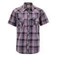 thumbnail image 1 of Men’s Western Short Sleeve Button Down Casual Plaid Pearl Snap Cowboy Shirt (#23 Purple/Grey/Red, 4XL), 1 of 3