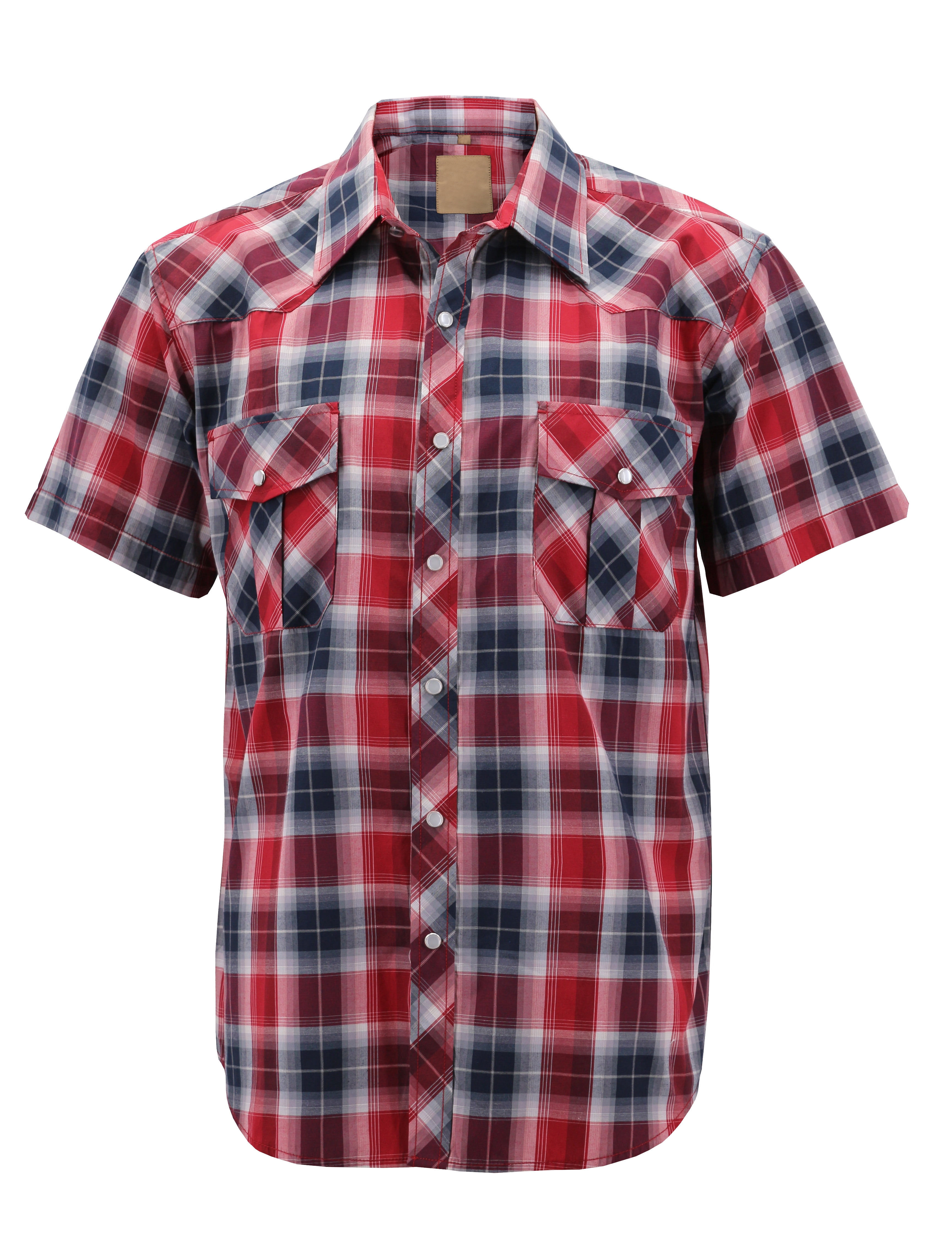 Men's Western Short Sleeve Button Down Casual Plaid Pearl Snap