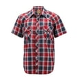thumbnail image 1 of Men’s Western Short Sleeve Button Down Casual Plaid Pearl Snap Cowboy Shirt (#24 Red/White/Blue. M), 1 of 3