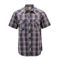 thumbnail image 1 of Men’s Western Short Sleeve Button Down Casual Plaid Pearl Snap Cowboy Shirt (#26 Blue/Grey/Red. M), 1 of 3