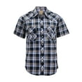 thumbnail image 1 of Men’s Western Short Sleeve Button Down Casual Plaid Pearl Snap Cowboy Shirt (#7 Blue/White, L), 1 of 3