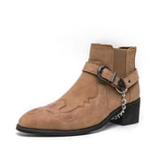 Mens Western Style Chelsea Ankle Boots, Suede-Look Moto Biker Boots, Pointed Toe Block Heel Cowboy Boots for Men Casual & Streetwear