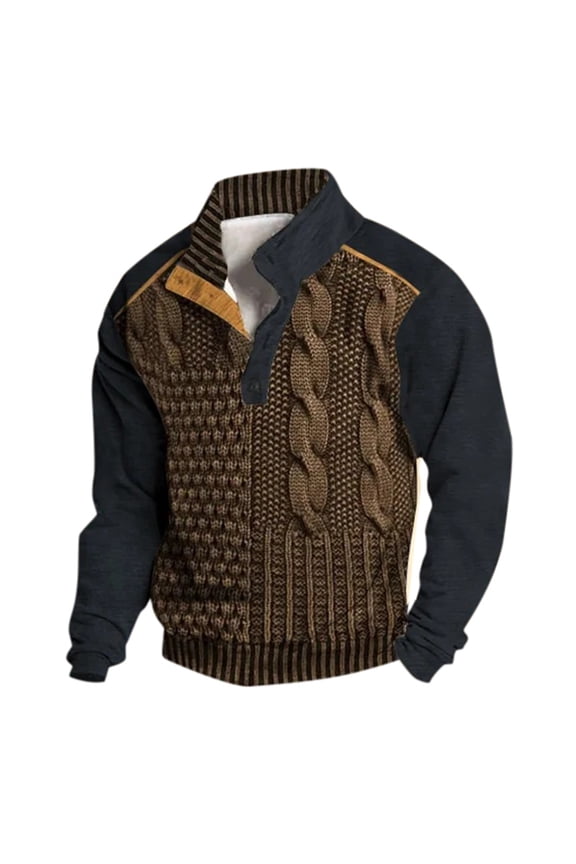 Men's Western Vintage Printed Digital Stand Tie Buckle Sweatshirt, Retro Knit, Gift Option