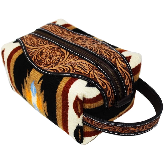 Men's Western Woven Floral Tooled Leather Travel Toiletry Dopp Kit Bag 18FKT03