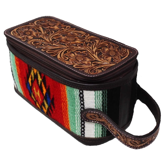 Men's Western Woven Hand-Tooled Genuine Leather Travel Toiletry Dopp Kit Bag 18FKT07