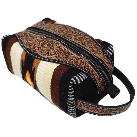 Men's Western Woven Hand-Tooled Genuine Leather Travel Toiletry Dopp Kit Bag 18FKT14