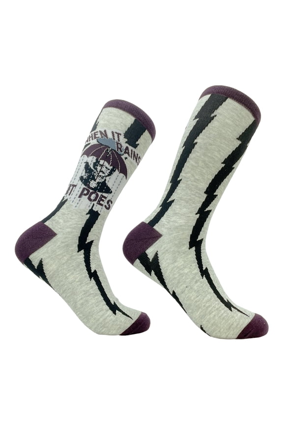 Men's When It Rains It Poes Socks Funny Author Poetry Quote The Raven Novelty Footwear