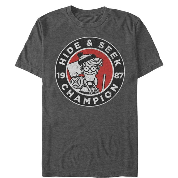 Men's Where's Waldo Hide and Seek Champion  Graphic Tee Charcoal Heather 4X Large