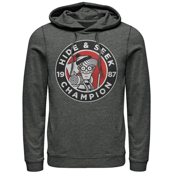 Men's Where's Waldo Hide and Seek Champion Pull Over Hoodie Charcoal Heather Small