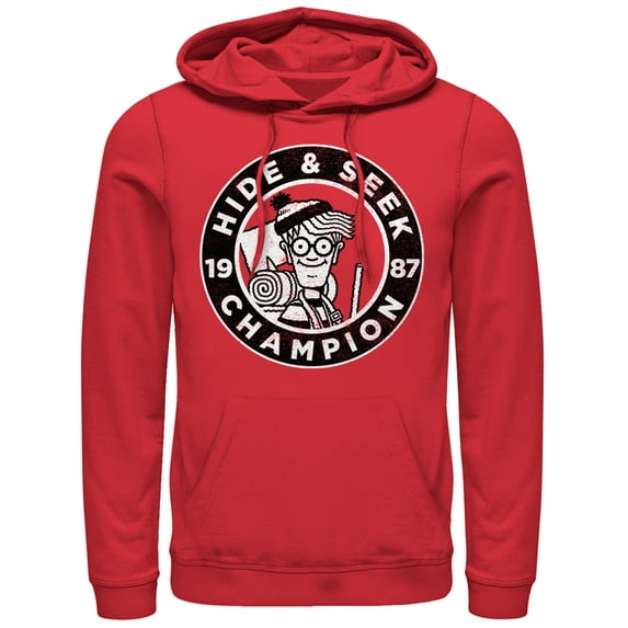 Men's Where's Waldo Hide and Seek Champion Pull Over Hoodie Red X Large