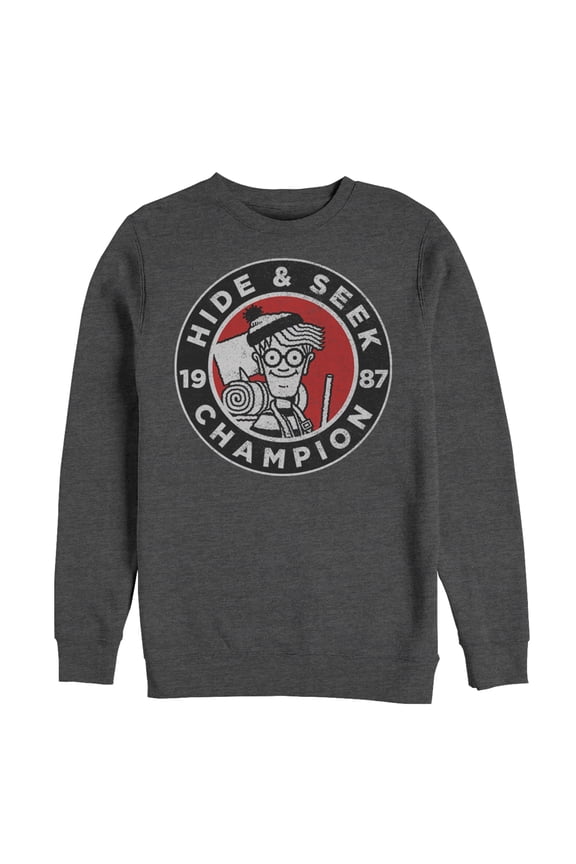 Men's Where's Waldo Hide and Seek Champion  Sweatshirt Charcoal Heather Small