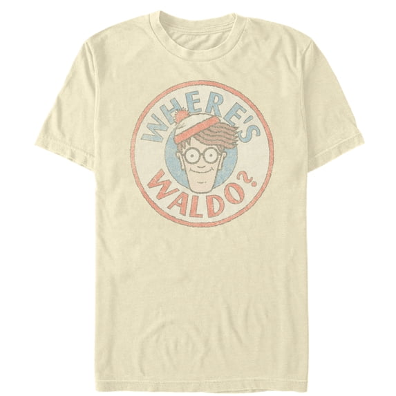 Men's Where's Waldo Retro Character Circle Graphic Tee Cream 2X Large
