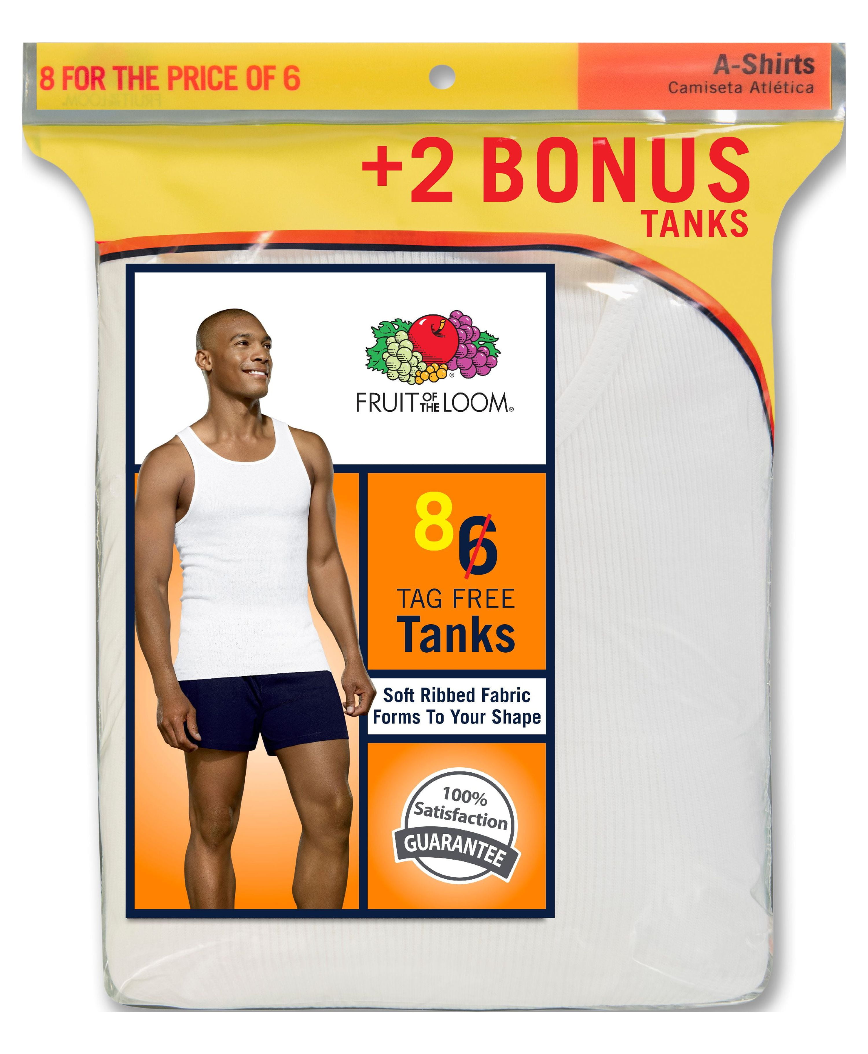 Men's White A-Shirts, 6+2 Bonus Pack