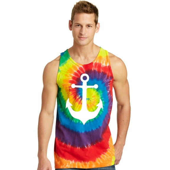 Men's "White Anchor" Maritime Tie Dye Tank Top - Rainbow, 2XL