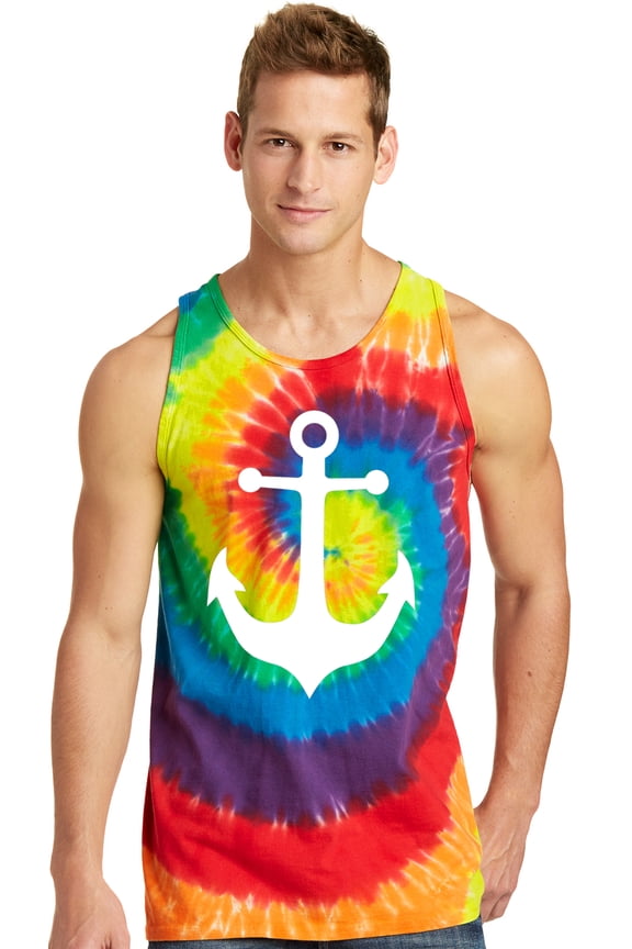 Men's "White Anchor" Maritime Tie Dye Tank Top - Rainbow, 2XL