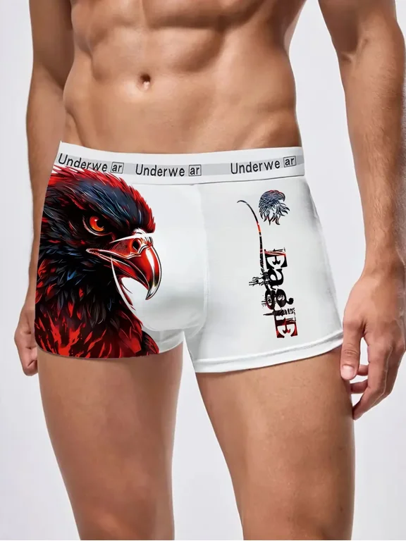 Men's White Animal Print Boxer Briefs Soft Breathable Underwear for Daily Wear