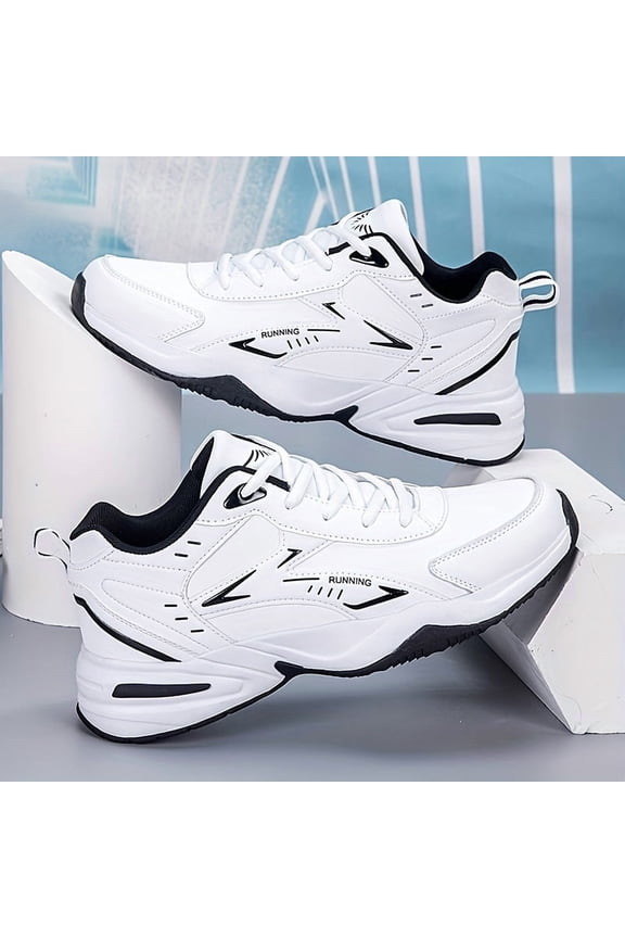 Men's White/Black Low-Top Sneakers - Upper, TPR Sole, Breathable Sneakers with Cushioned Traction Tread - Lace-Up Gym,, Training & Casual Shoes - Lightweight Durable for Casual Attire (White/Black)