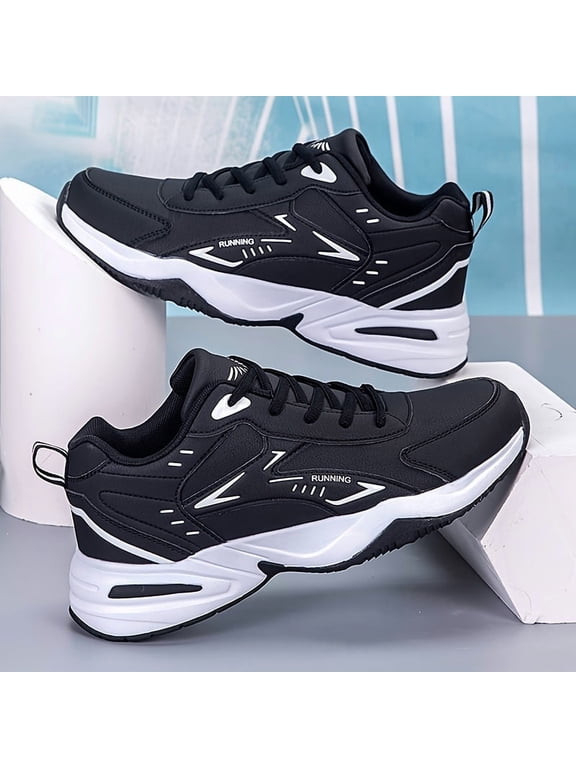 Men's White/Black Low-Top Sneakers - Upper, TPR Sole, Breathable Sneakers with Cushioned Traction Tread - Lace-Up Gym,, Training & Casual Shoes - Lightweight Durable for Casual Attire (White/Black)