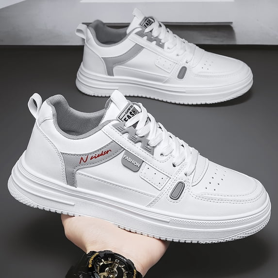 Men's White & Blue Casual Sneakers - Fashionable Low-Top Skate Shoes