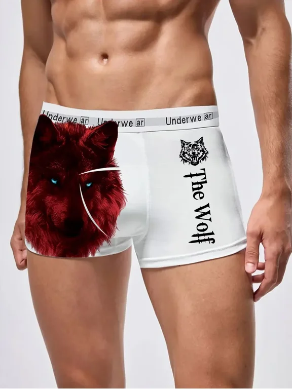 Men's White Boxer Briefs with Animal Pattern Lightweight Comfort Underpants for Home & Sports