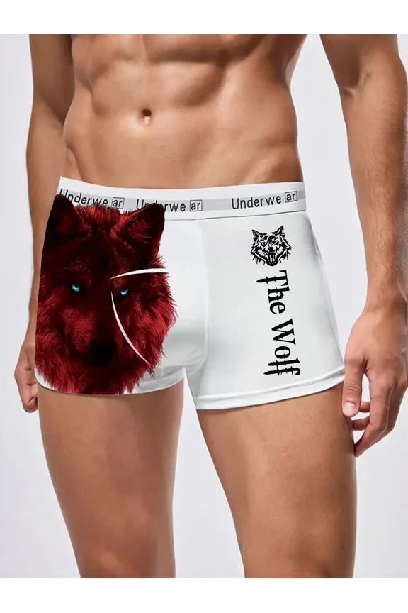 Men's White Boxer Briefs with Animal Pattern Lightweight Comfort Underpants for Home & Sports
