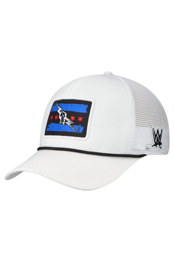Men's White CM Punk WWE Primary Flag Mark Trucker Mid-Pro Snapback Hat