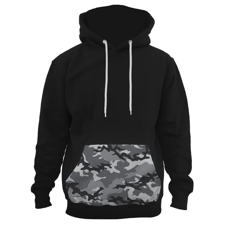 Men s White Camo Pocket Black Pullover Hoodie PLY P56 4X Large Black