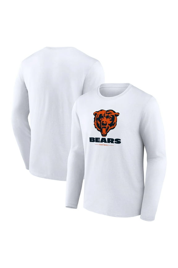 Men's White Chicago Bears Logo Team Lockup Long Sleeve T-Shirt