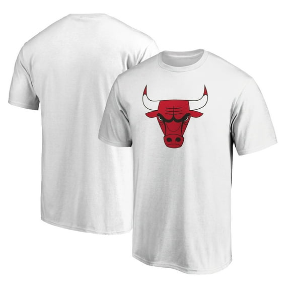Men's White Chicago Bulls Primary Mascot Logo T-Shirt