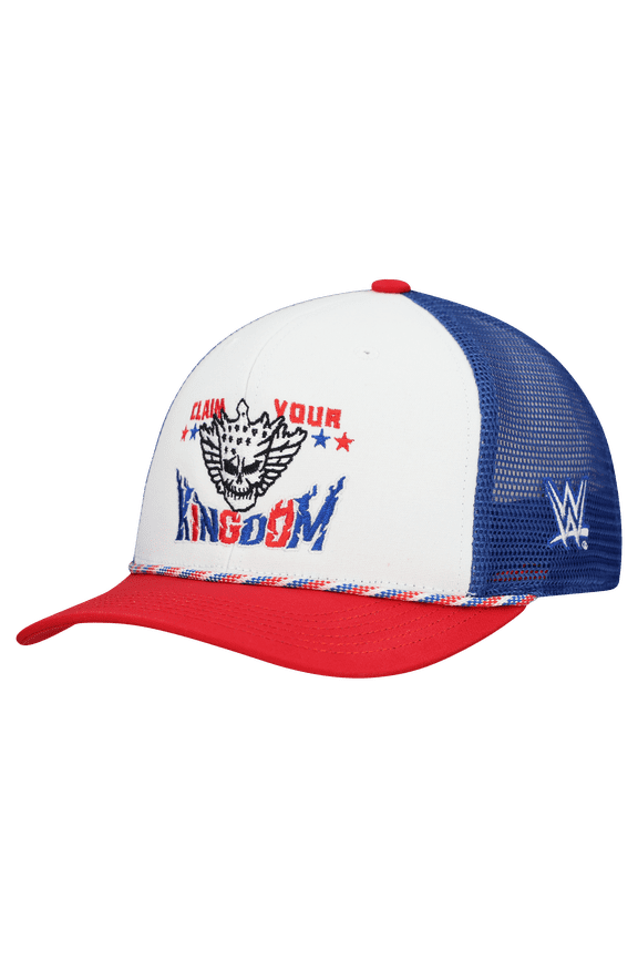Men's White Cody Rhodes Patriotic Claim Your Kingdom with Skull Logo Snapback Trucker Hat