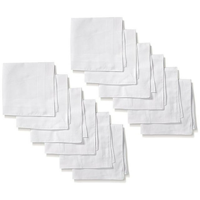 Men's White Cotton Handkerchiefs 12Pack by Umo Lorenzo