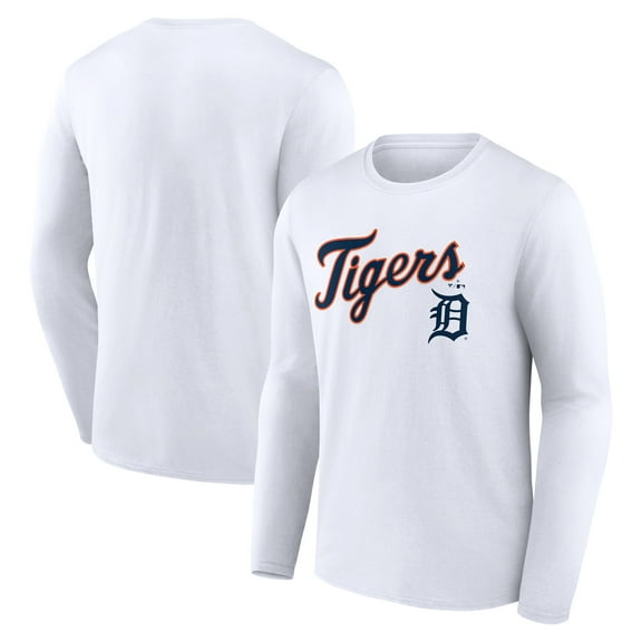 Men's White Detroit Tigers Team Lockup Long Sleeve T-Shirt