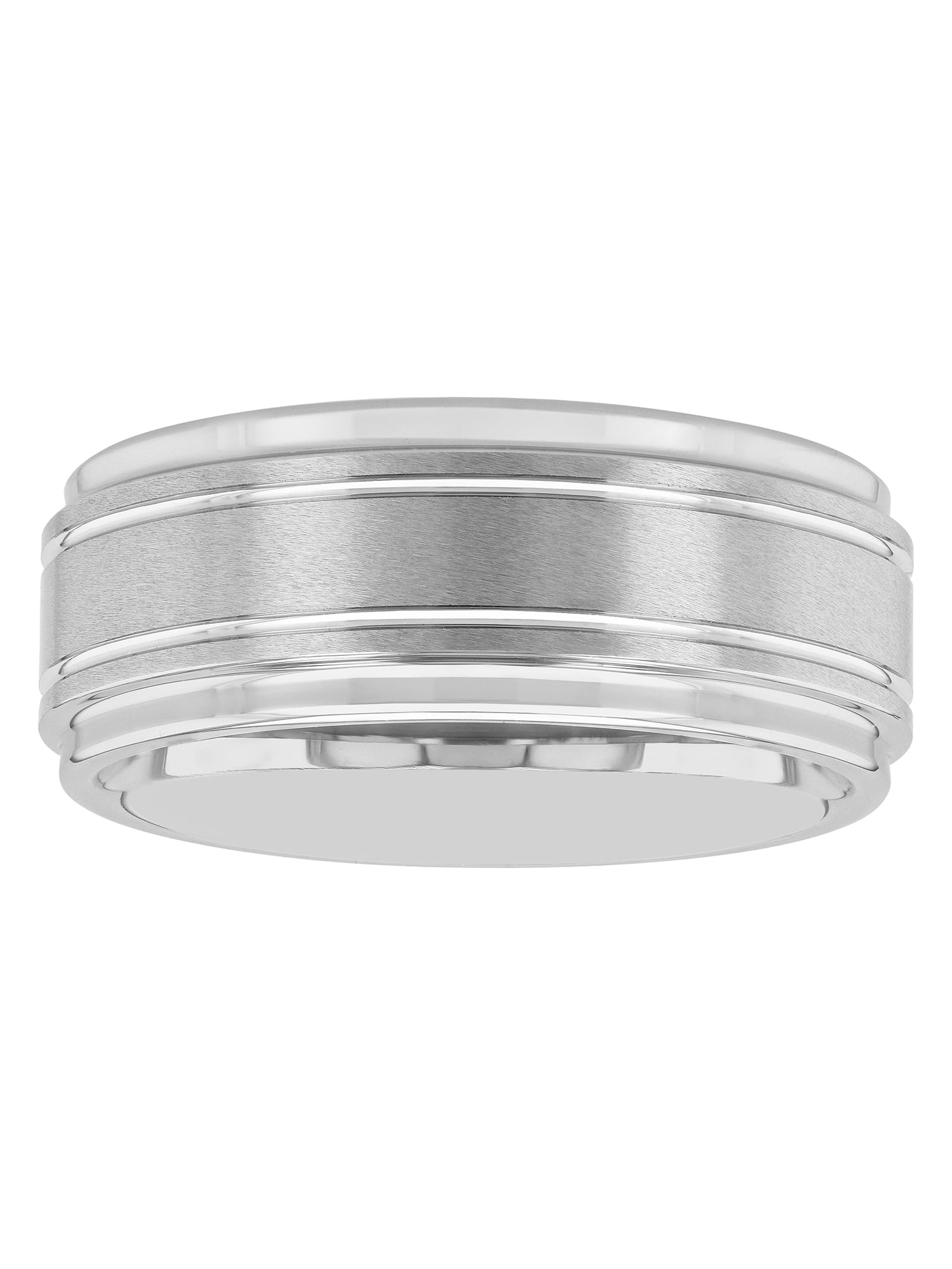Men's White Finish Tungsten Grooved Step Edge 9MM Wedding Band by Brilliance Fine Jewelry - Men's Ring