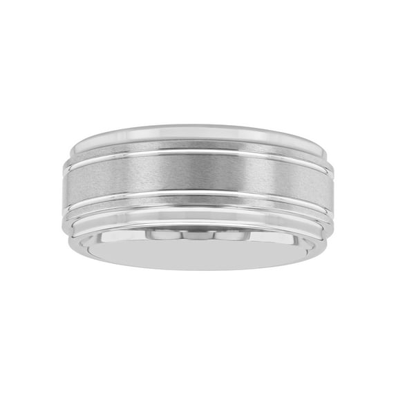 Men's White Finish Tungsten Grooved Step Edge 9MM Wedding Band by Brilliance Fine Jewelry - Men's Ring