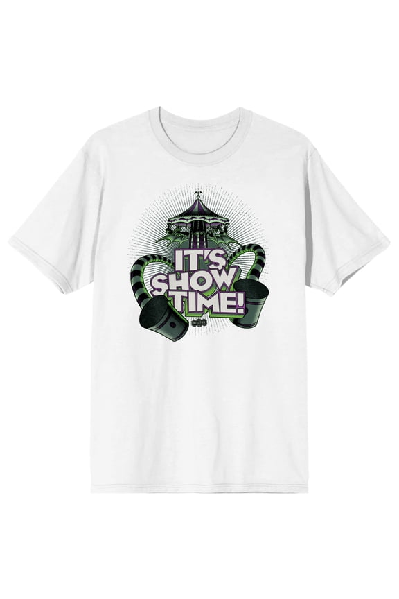 Men's White Graphic Beetlejuice T-shirt, It's Showtime-M