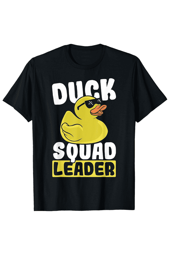 Men's White Graphic Tee with Duck Squad Leader & Yellow Rubber Duck Design, Funny Tshirt for Men, Cool Gifts