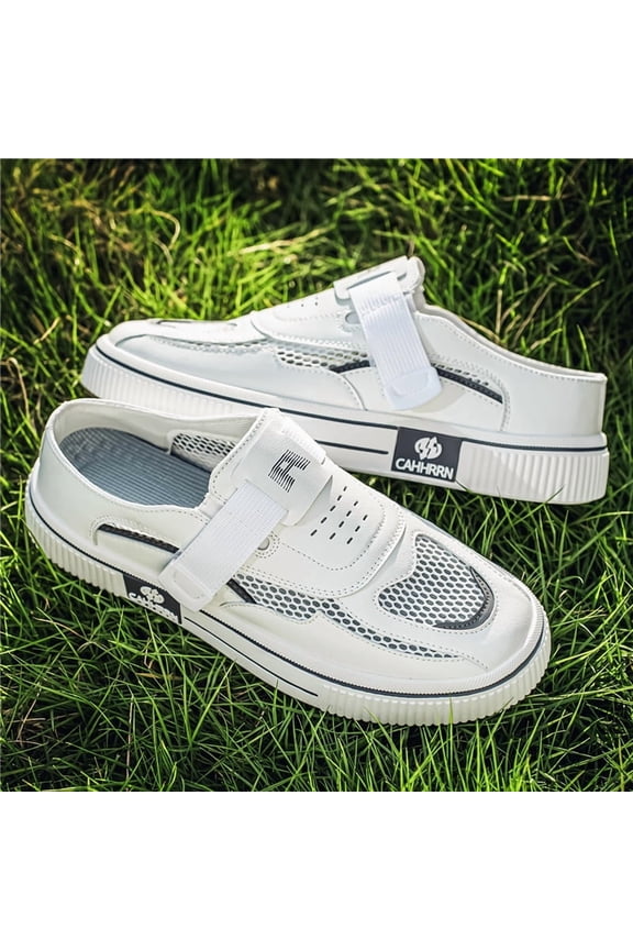 Men's White Green Mesh Dual Wear Mule Skate Shoes, Strap Slip On Breathable Platform Sneakers
