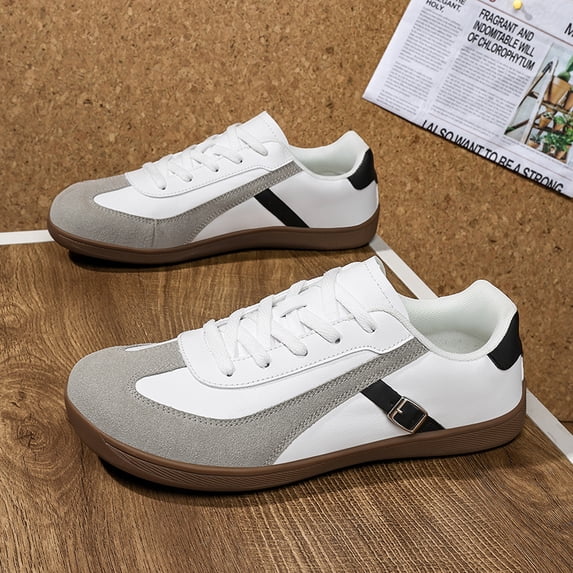 Men's White Grey Retro Gum Sole Lace-Up German Trainer Casual Sneakers