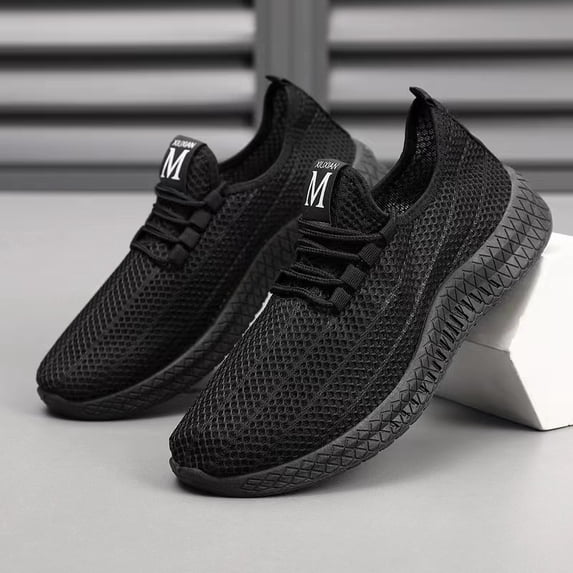 Men's White Hollow Mesh Slip-On Breathable Running Sneakers Elastic No-Tie Casual Shoes