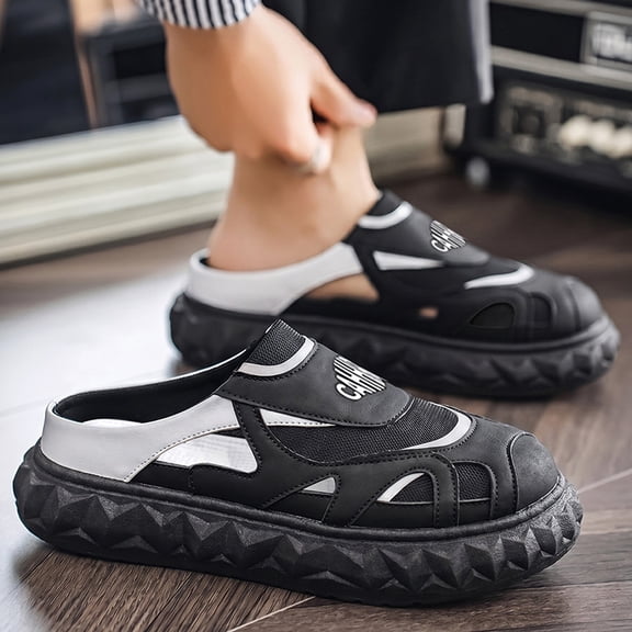 Men's White Hollow Robot Mule Sandals, Closed Toe Slip On Platform Walking Slides Big Sizes 39-45